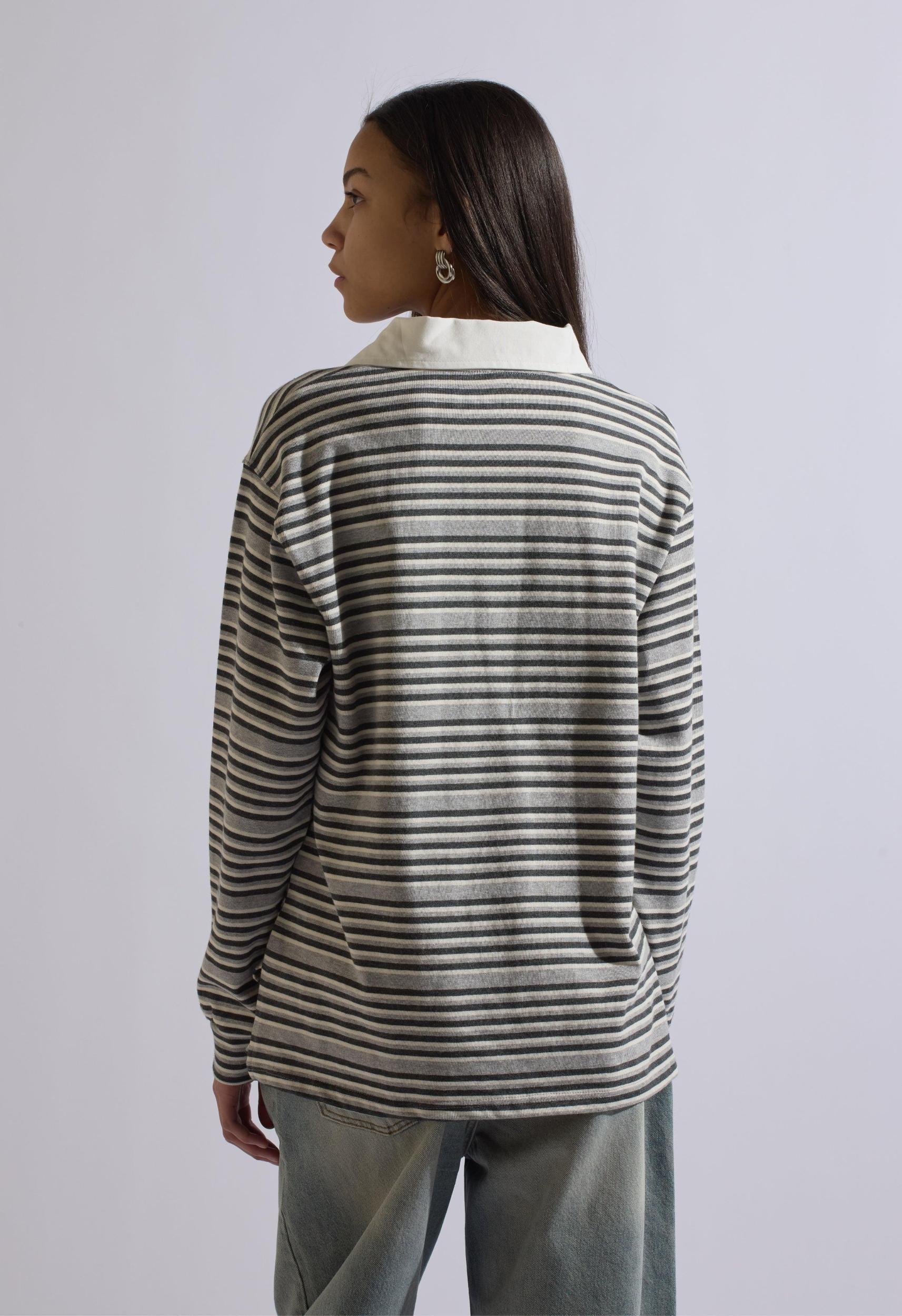 Stevie Striped Collared Long Sleeve in Grey Product Image