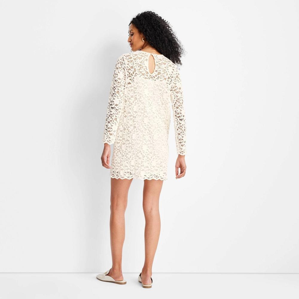 Womens Lace Mini Sheath Dress - Future Collective Cream XS: Open Back, Long Sleeve, Knit Fabric Product Image