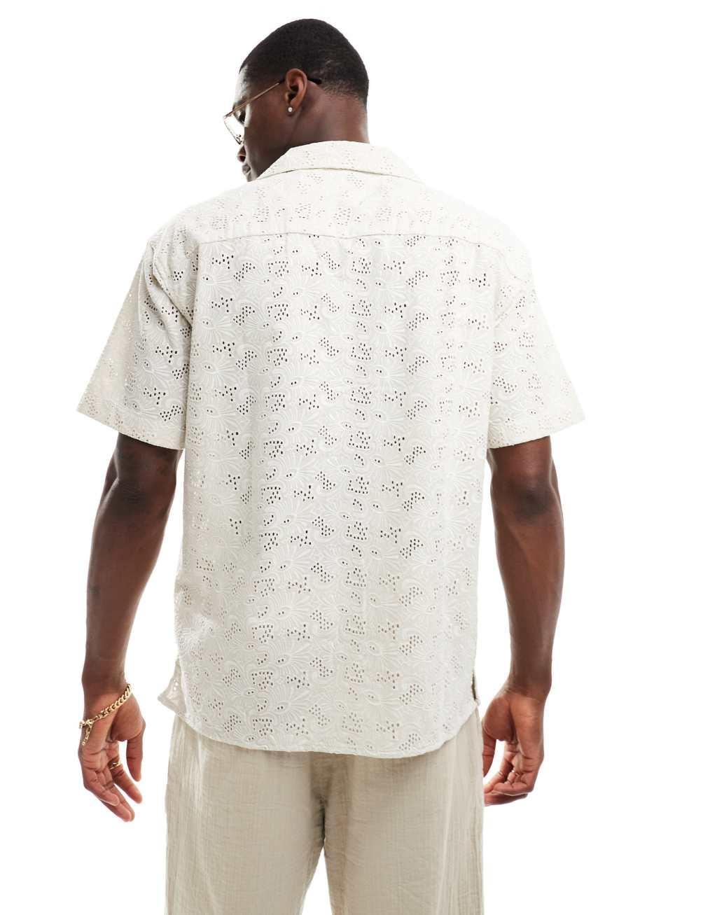 Jack & Jones boxy shirt in white lace Product Image