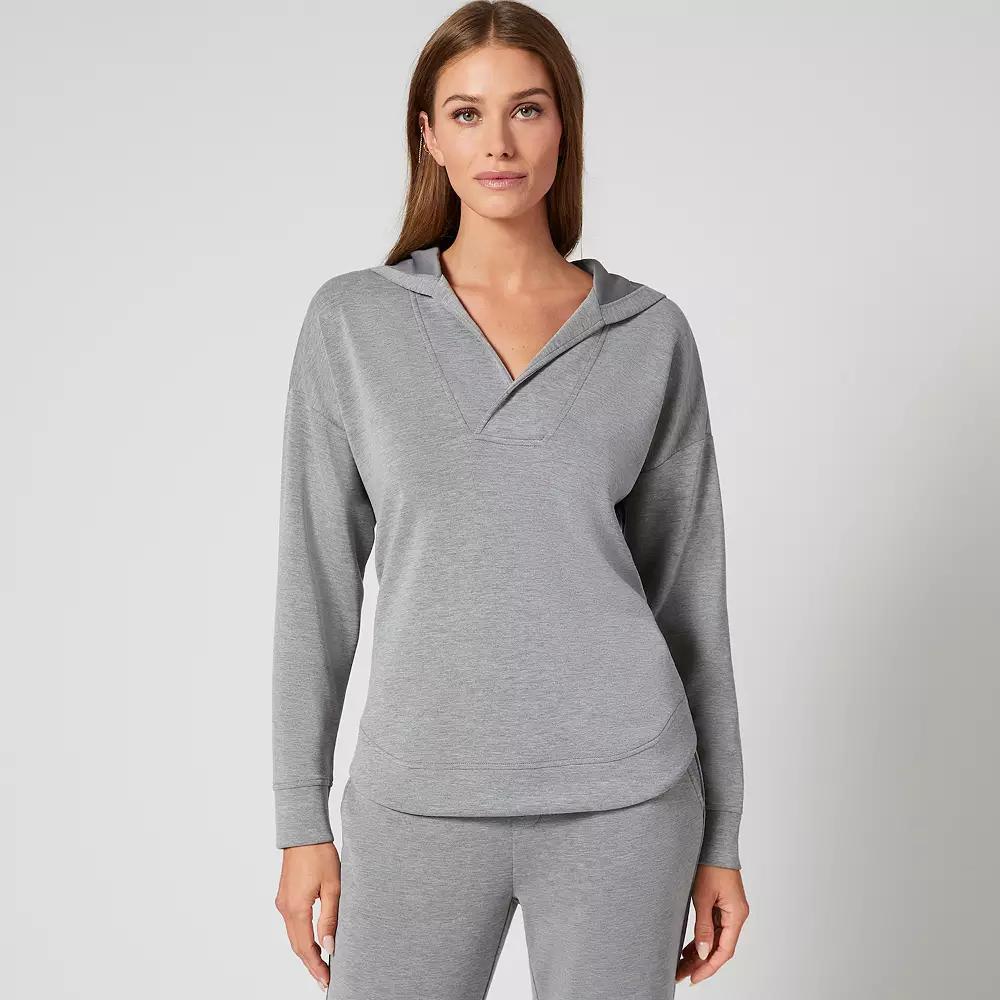 Womens Grey & Gray Curved Hem V-Neck Hoodie, Women's, Size: XS, Grey Grey Product Image