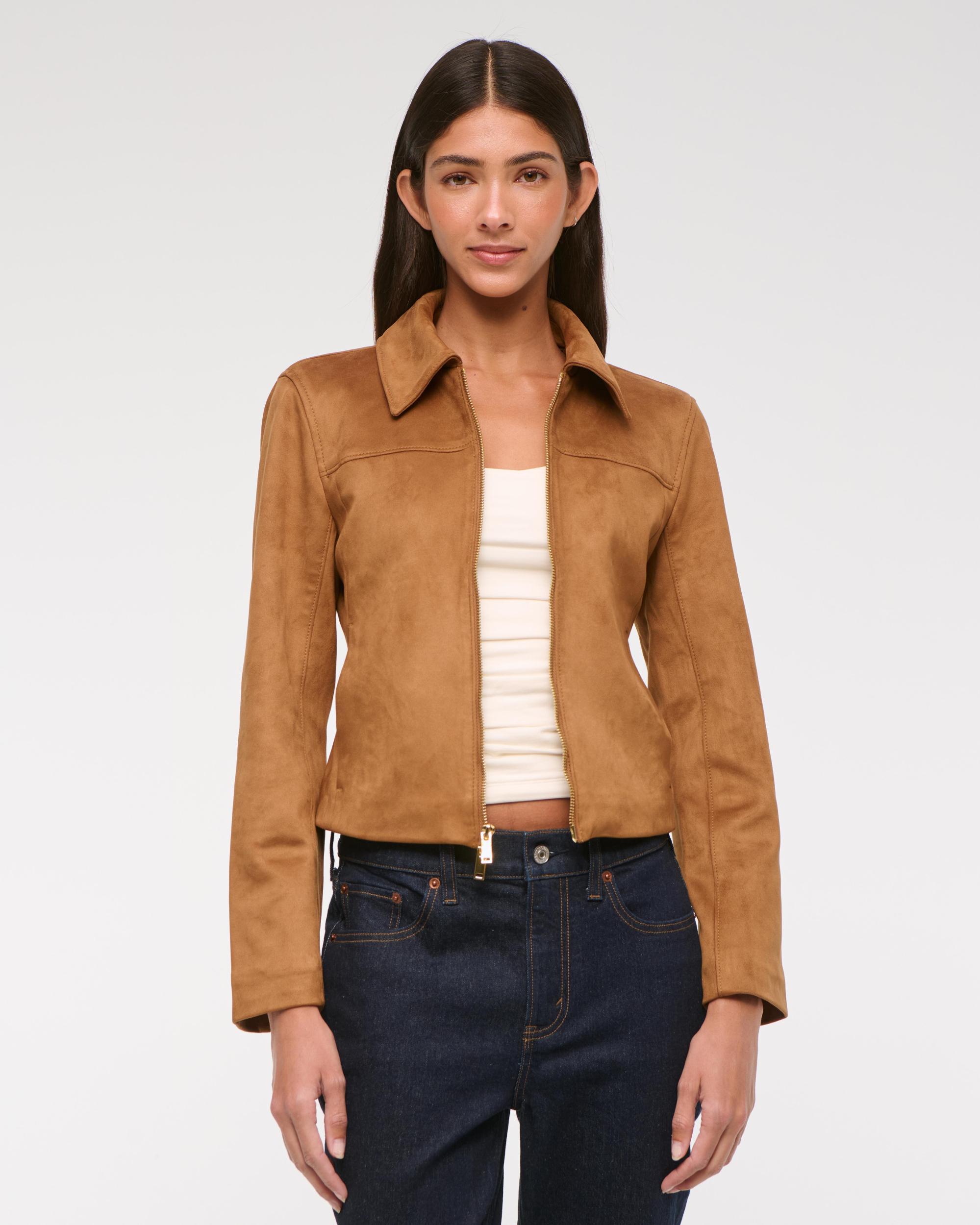 Zip-Front Vegan Suede Jacket Product Image