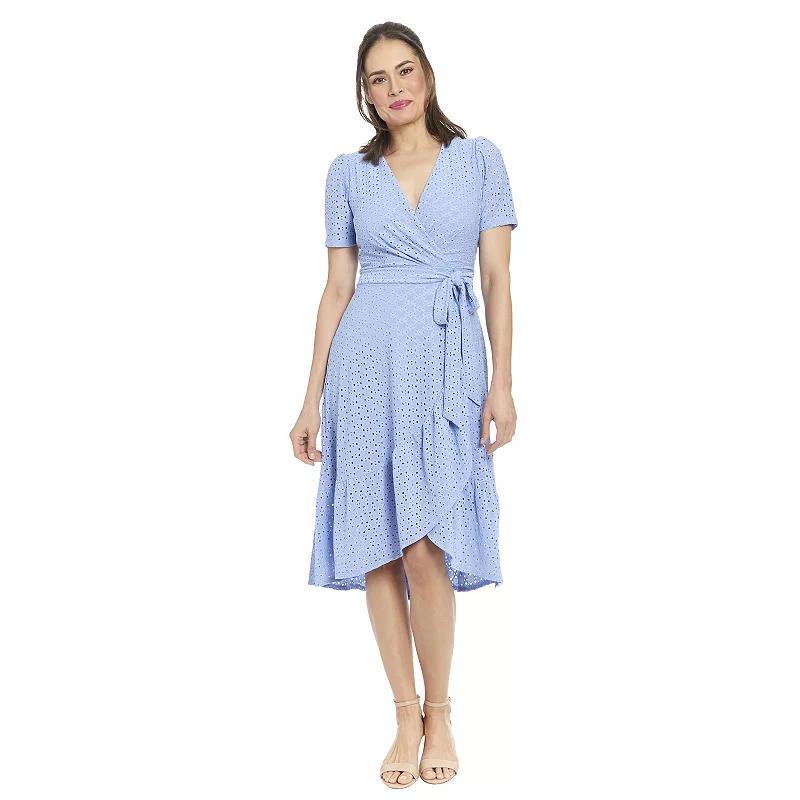 Women's London Times Eyelet Ruffled Wrap Dress, Size: 16, Purple Product Image