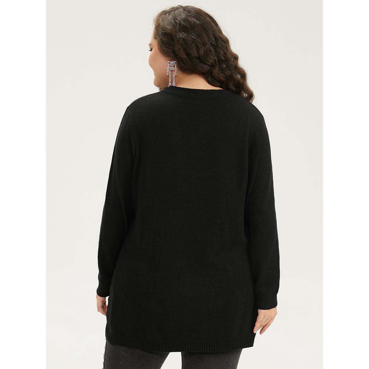 Plus Size Supersoft Essentials Halloween Ghost Face Print Pullover Black Women Casual Loose Long Sleeve Round Neck Festival-Halloween Pullovers BloomChic 10/M Product Image