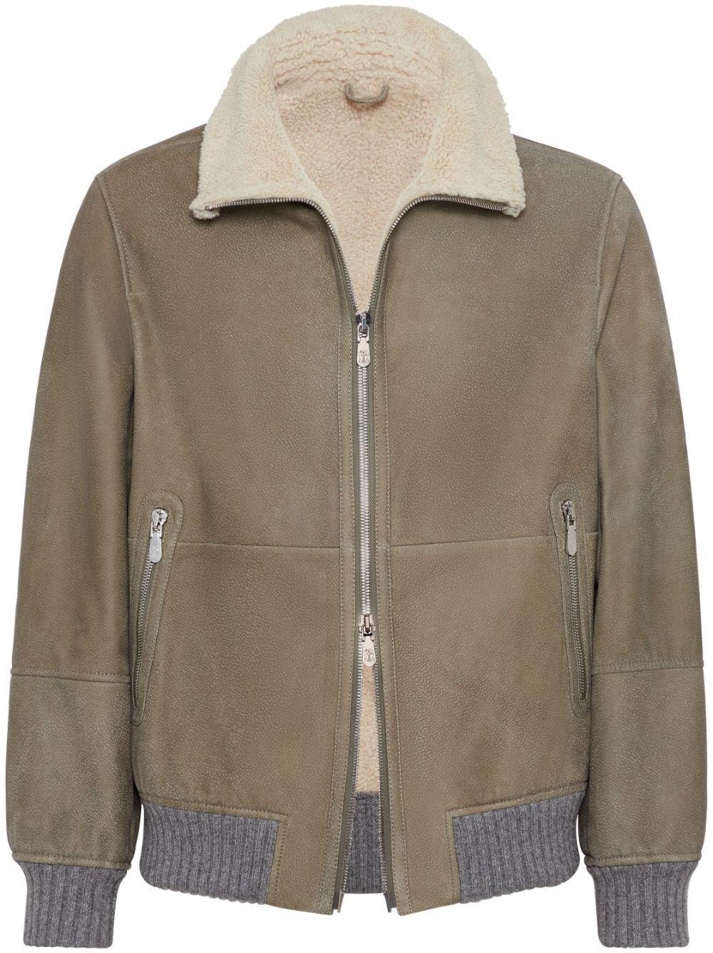 BRUNELLO CUCINELLI Shearling Bomber Jacket In Green Product Image