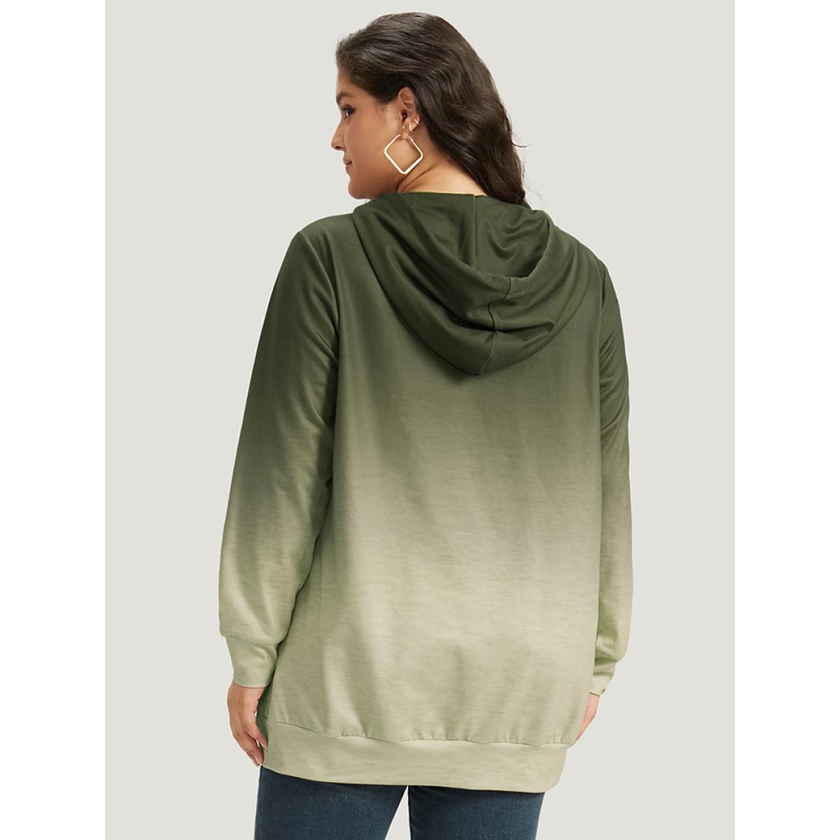 Plus Size Ombre Pocket Drawstring Hooded Sweatshirt Women Sage Casual Elastic cuffs Hooded Everyday Sweatshirts BloomChic 18-20/2X Product Image