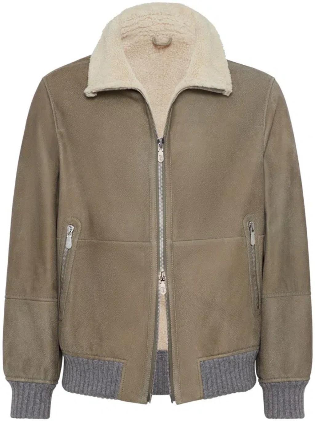 BRUNELLO CUCINELLI Shearling Bomber Jacket In Green Product Image