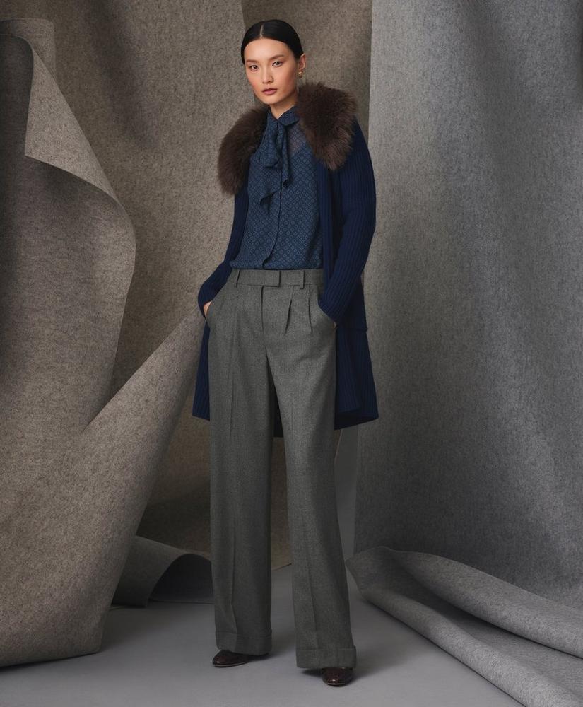 Wool Wide-Leg Pleated Flannel Trousers Product Image