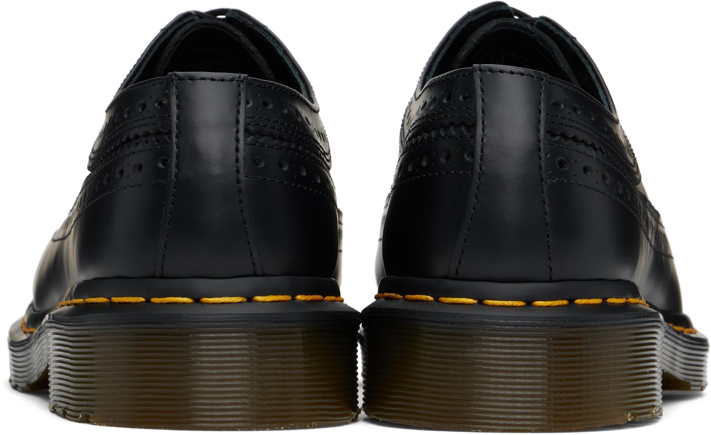 DR. MARTENS' Black 3989 Yellow Stitch Smooth Leather Brogues In Black Smooth Product Image