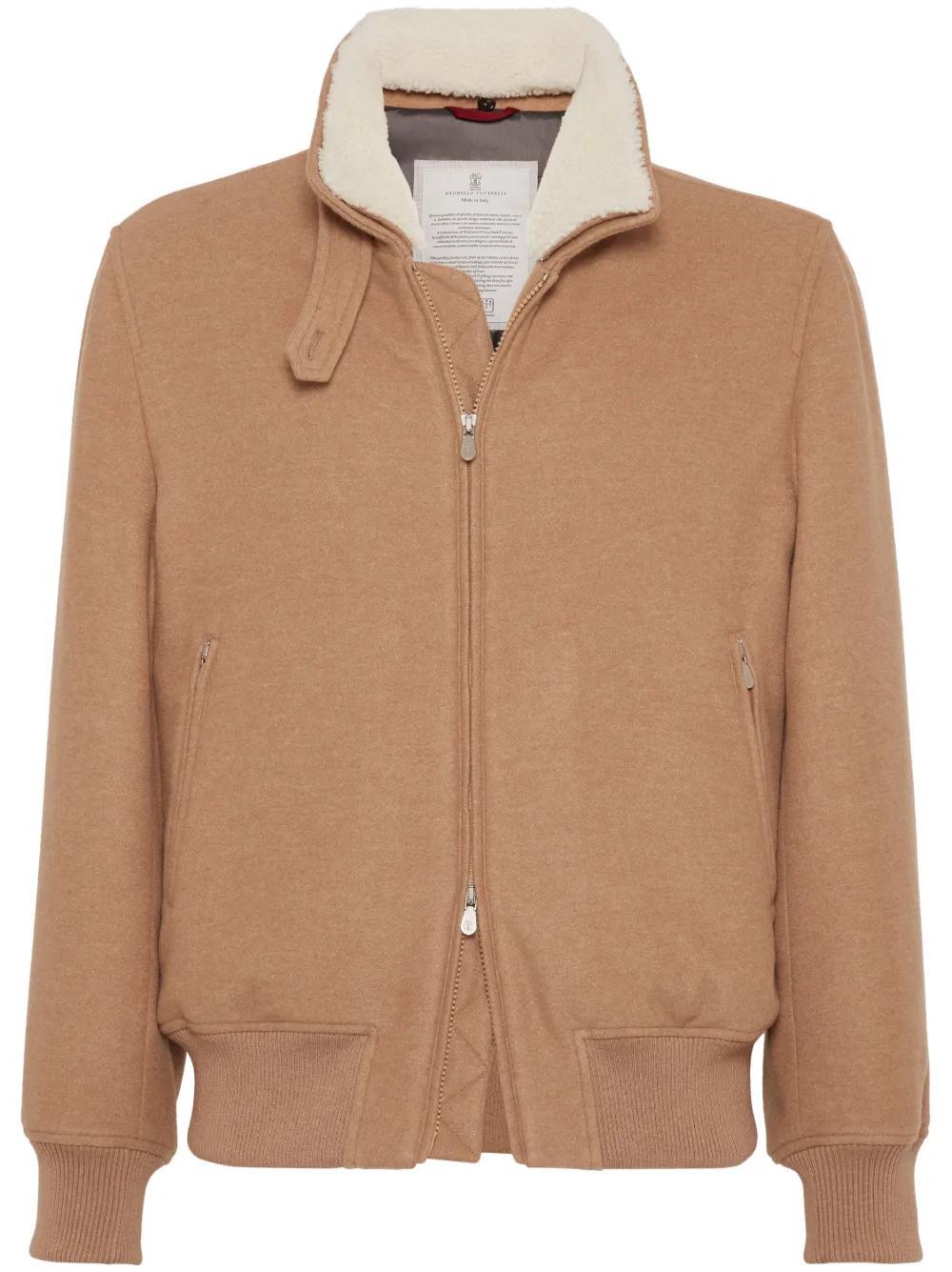 BRUNELLO CUCINELLI Lightweight Water-resistant Cashmere Bomber Jacket With Detachable Shearling Inse In Beige Product Image
