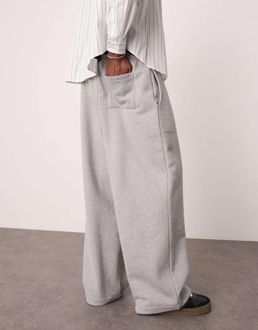 ASOS DESIGN heavyweight oversized wide leg sweatpants in gray heather Product Image