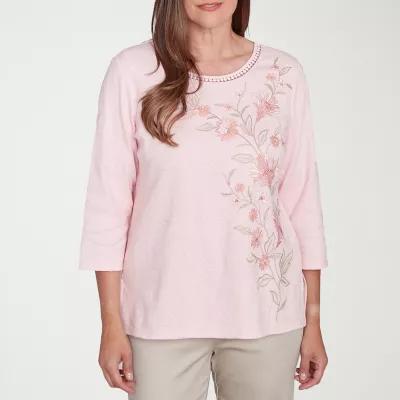 Alfred Dunner Coming Up Roses Womens Crew Neck 3/4 Sleeve T-Shirt Product Image