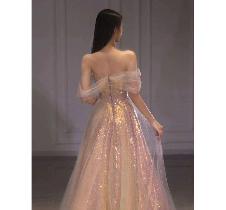 Off-Shoulder Iridescent A-Line Evening Gown Product Image