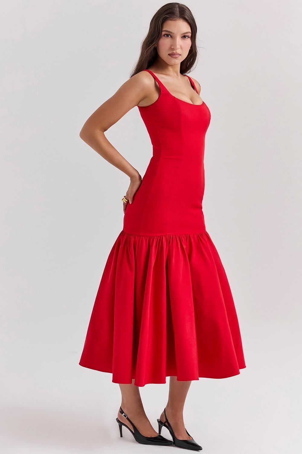 Amore Scarlet Dropped Waist Midi Dress Product Image