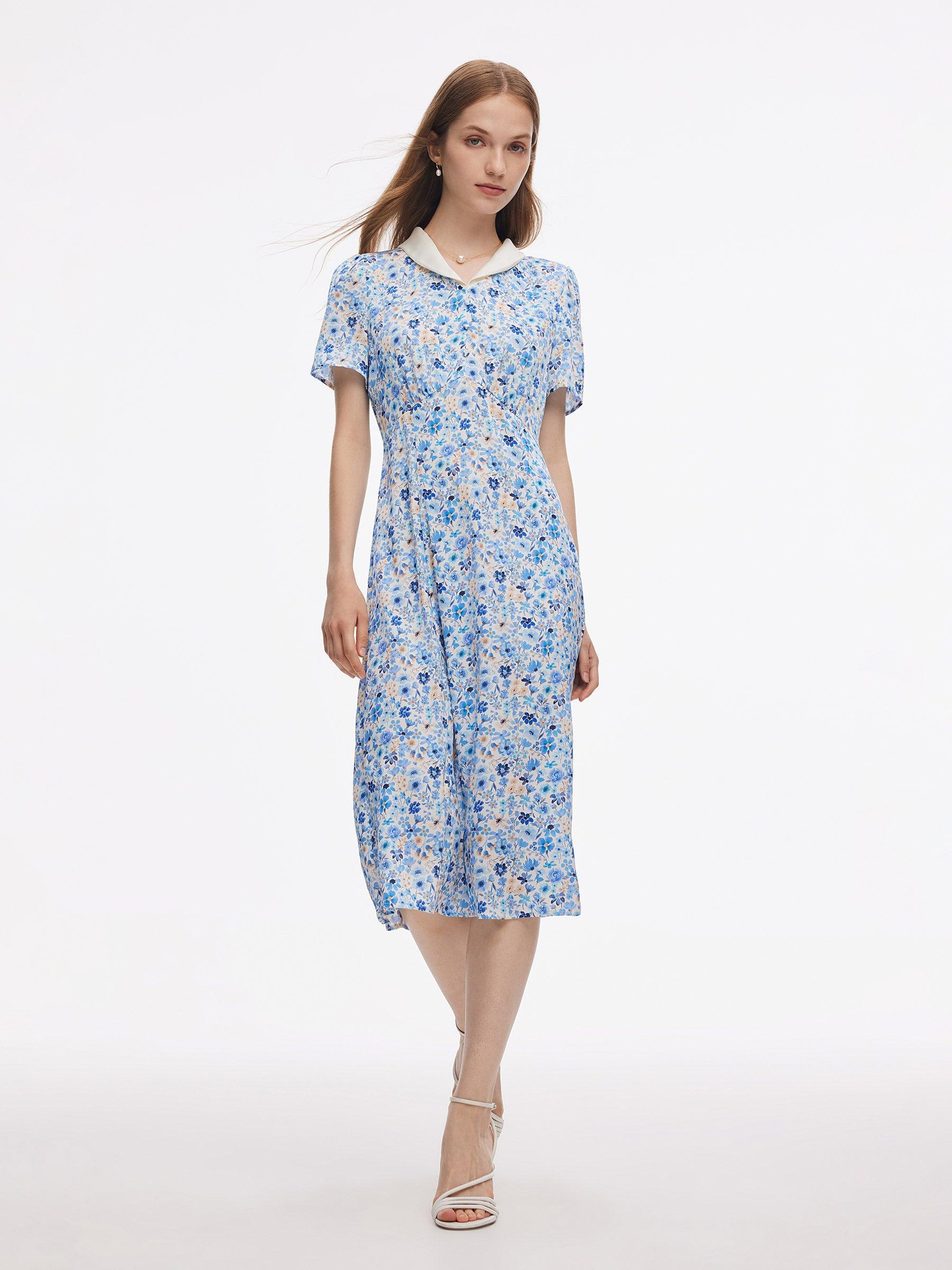 19MM Mulberry Silk Floral Print Women Midi Dress Product Image