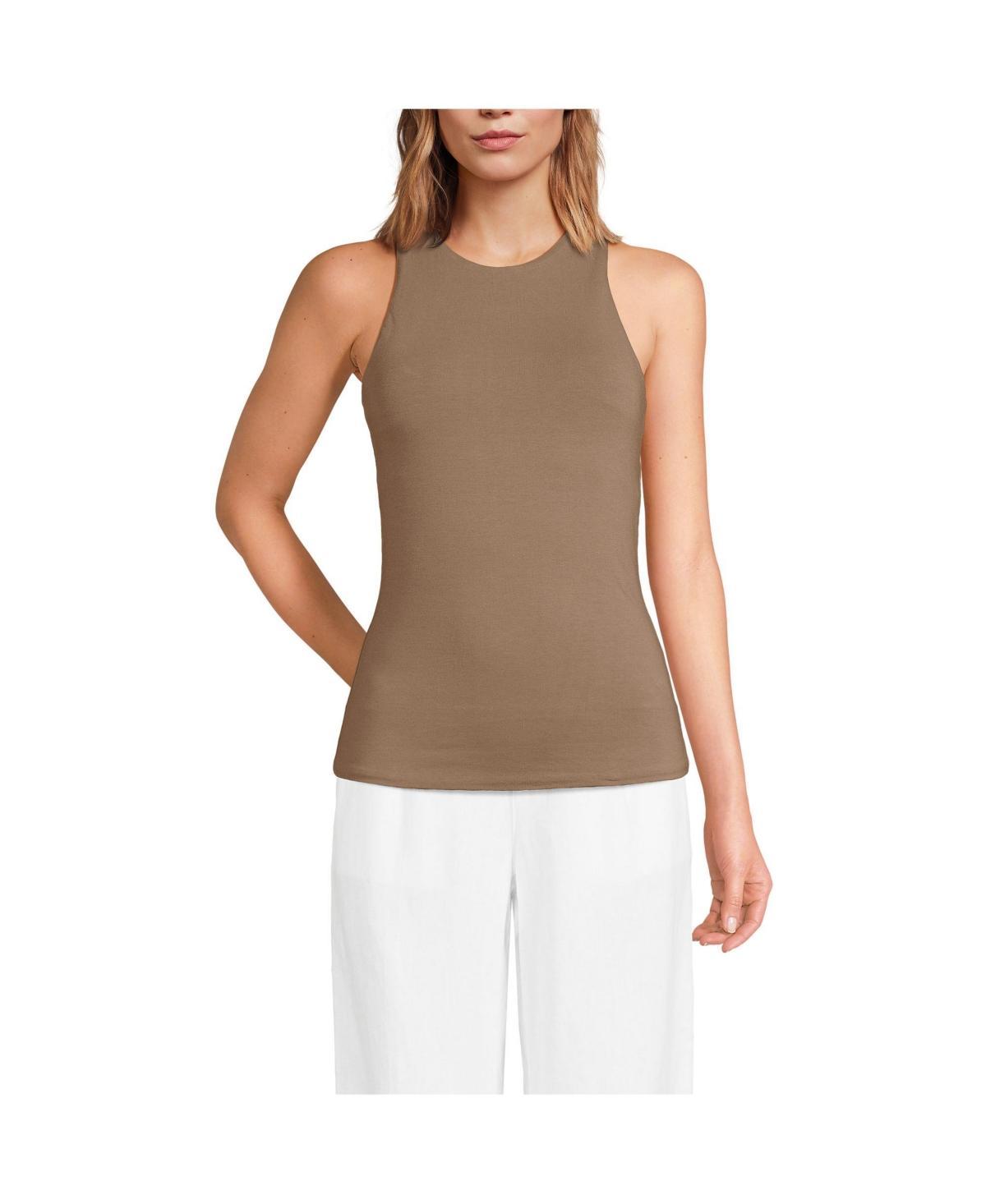Women's Lands' End Fitted Crewneck Tank Top, Size: Medium, White Product Image