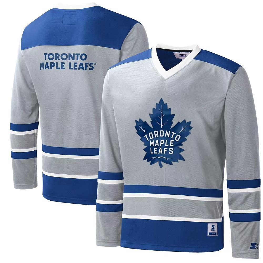Men's Starter Gray/Blue Toronto Maple Leafs Cross Check Jersey V-Neck Long Sleeve T-Shirt, Size: XL, Mpl Grey Product Image