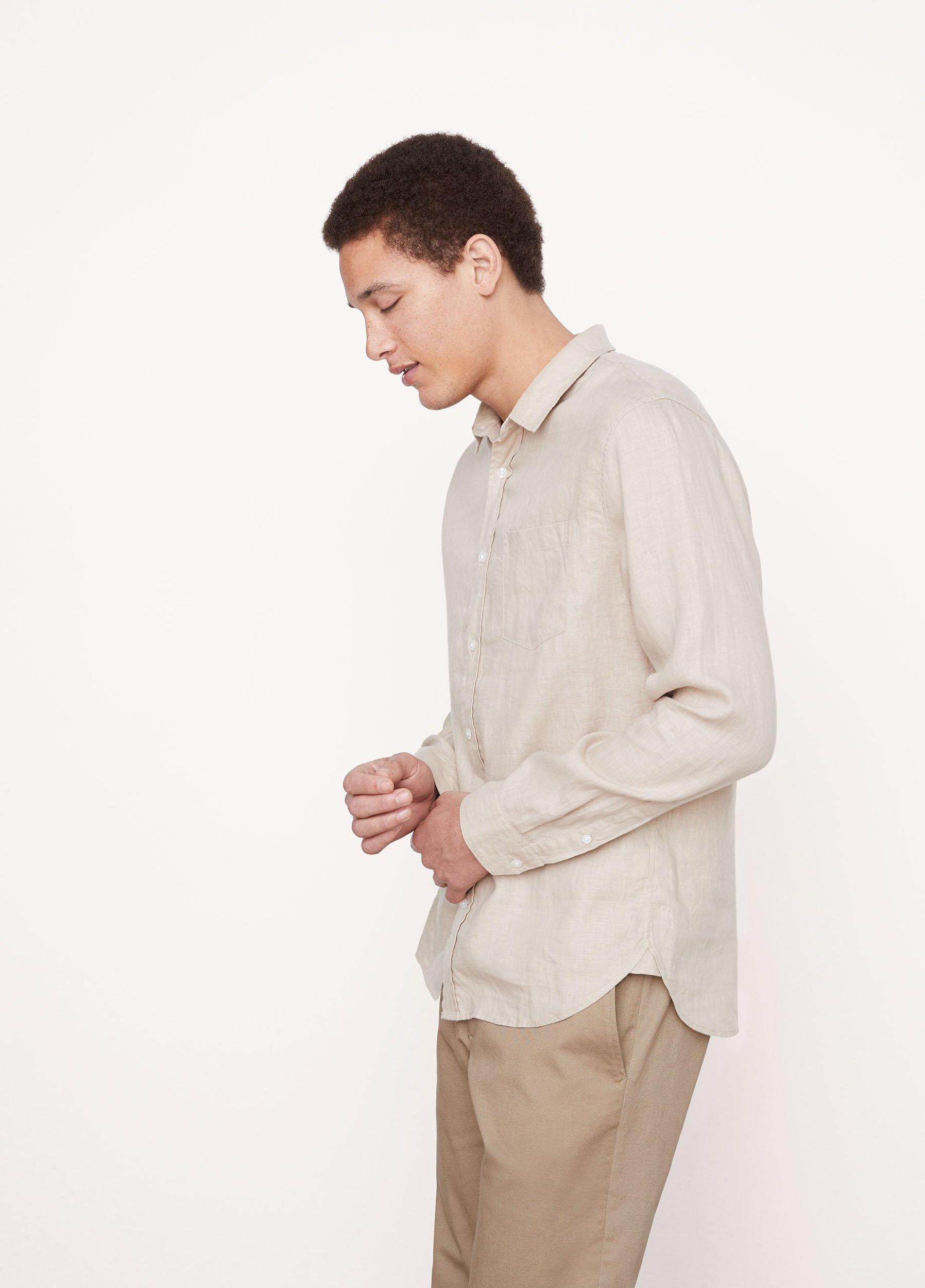 Mens Linen Long-Sleeve Shirt, Beach Sand, Size XL Vince Product Image