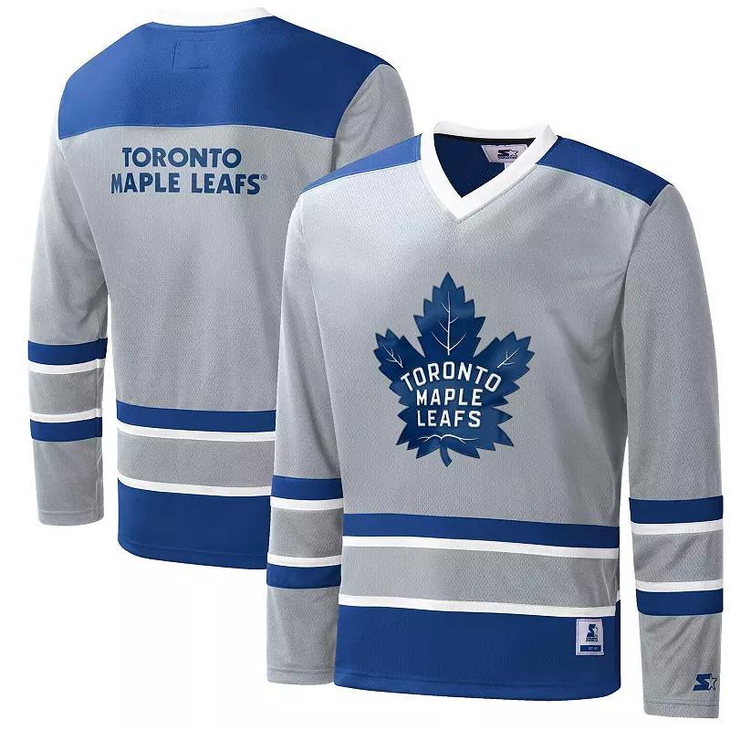 Men's Starter Gray/Blue Toronto Maple Leafs Cross Check Jersey V-Neck Long Sleeve T-Shirt, Size: XL, Mpl Grey Product Image