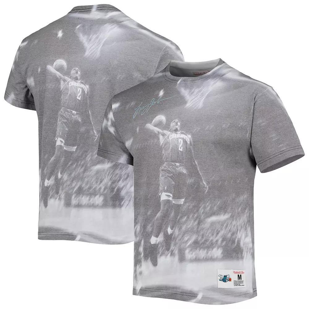 Men's Mitchell & Ness Larry Johnson Gray Charlotte Hornets Above The Rim Sublimated T-Shirt, Size: Small, Chr Grey Product Image