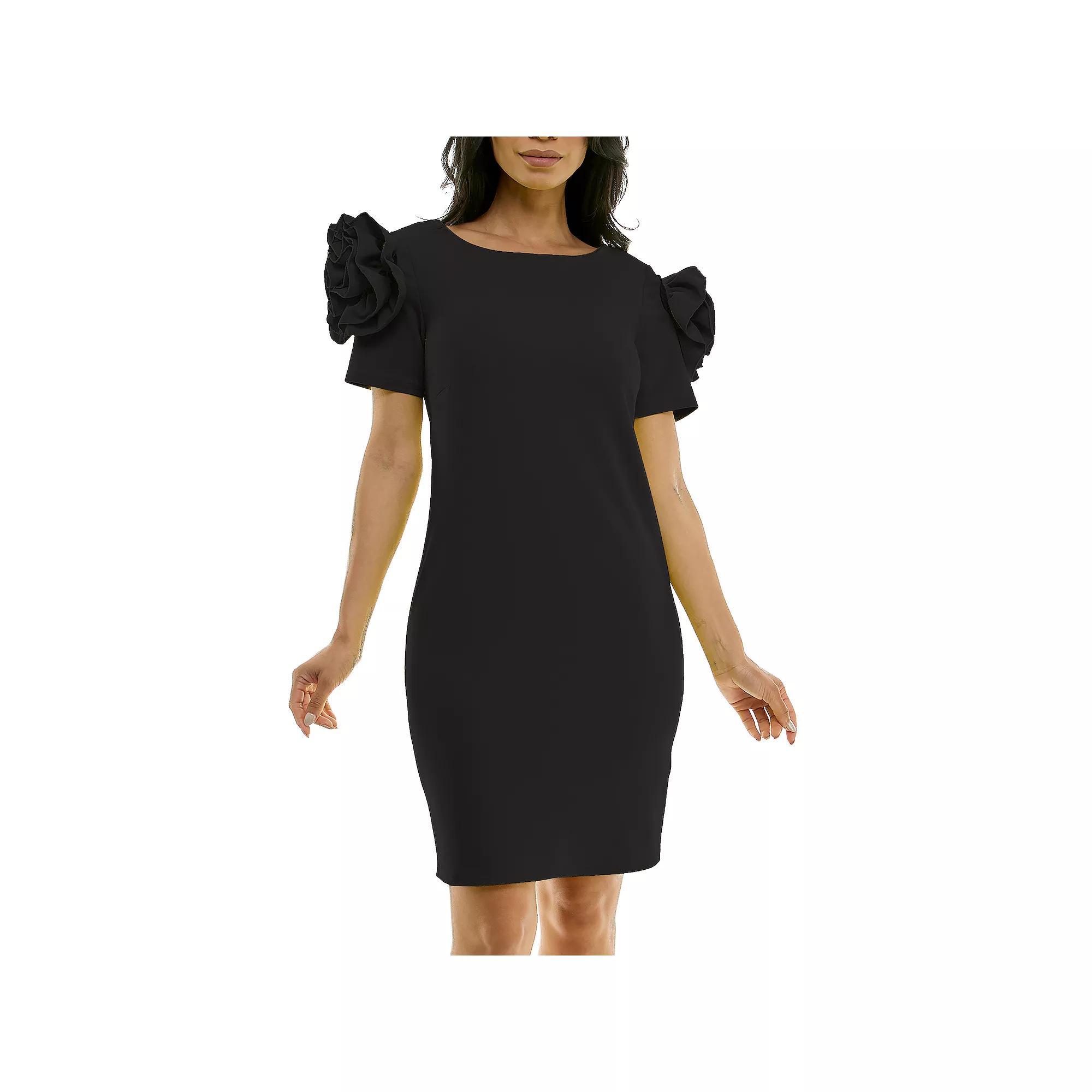 Women's Nina Leonard Shoulder Flower Ruffle Mini Sheath Dress, Size: XL, White Product Image