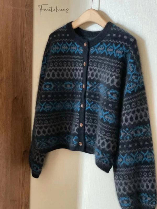 Fair Isle Vintage Knitted Cardigan Cardigan Product Image
