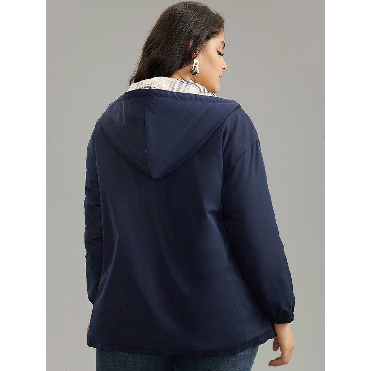 Plus Size Plaid Zipper Pocket Trench Patchwork Jacket Women Indigo Casual Elastic cuffs Ladies Dailywear Winter Coats BloomChic 26/4X Product Image