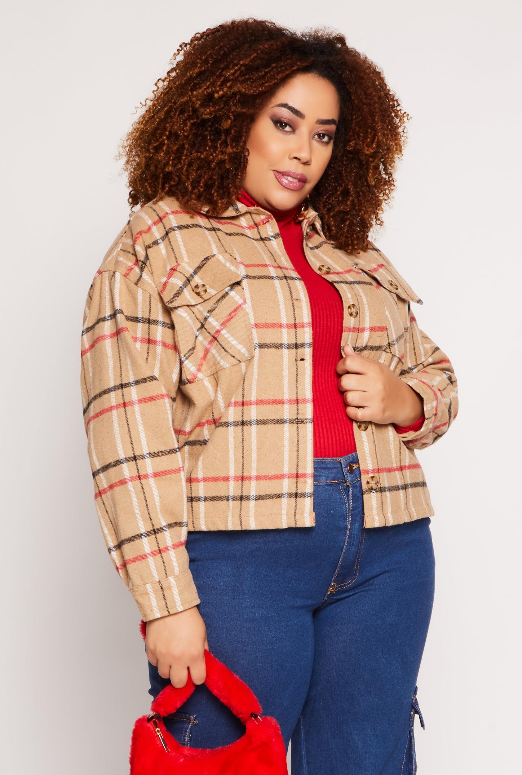 Womens Plus Size Flannel Plaid Button Front Shacket Product Image