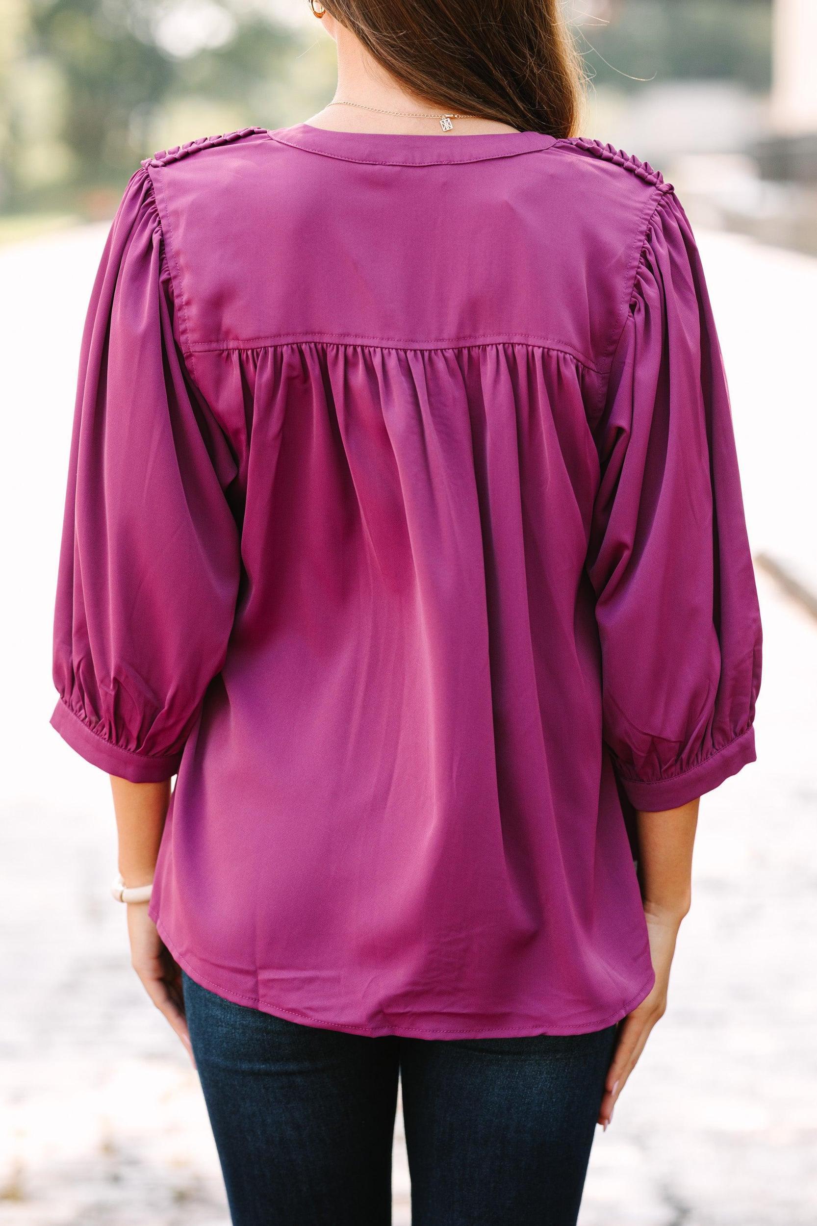 Easy Days Ahead Plum Purple Textured Trim Blouse Female Product Image