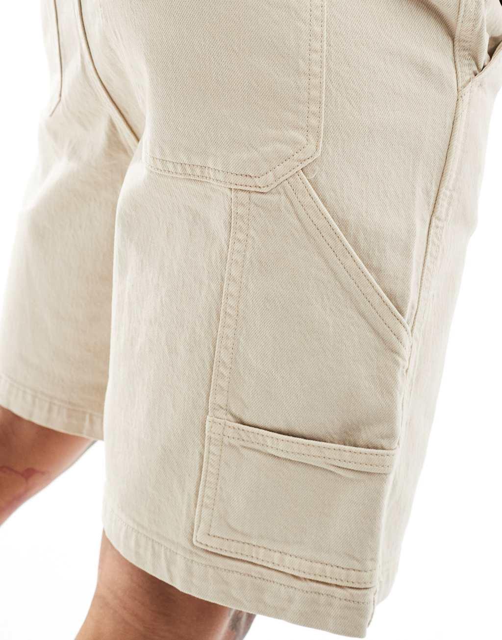 Selected Homme loose fit carpenter shorts in stone Product Image