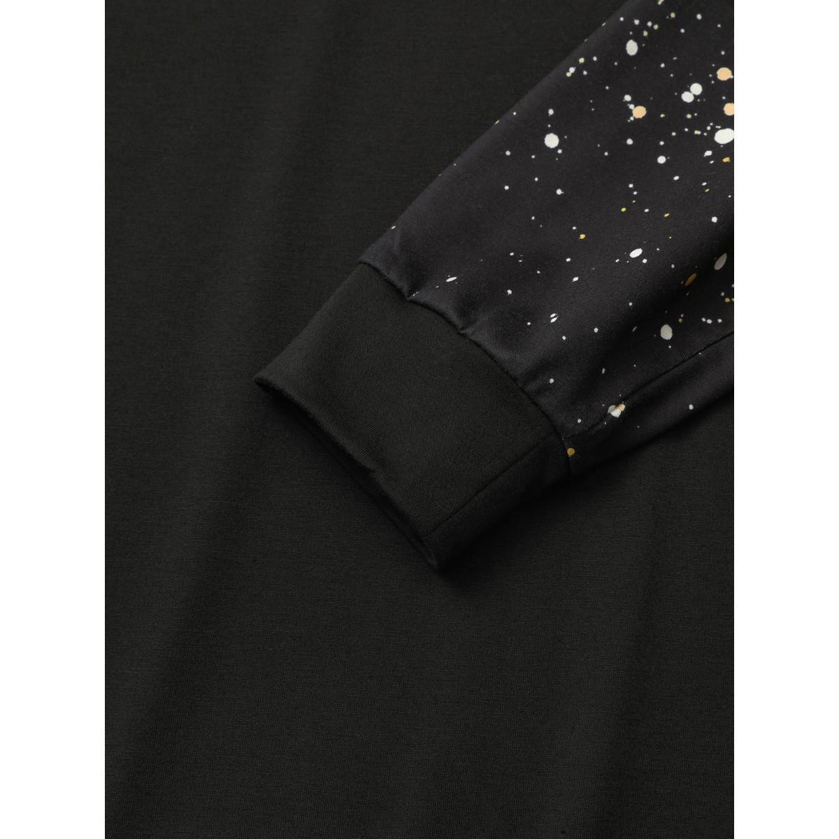 Plus Size Ombre Boho Print Raglan Sleeve T-shirt Black Women Casual Contrast Ombre Round Neck Dailywear T-shirts BloomChic 14-16/1X Product Image