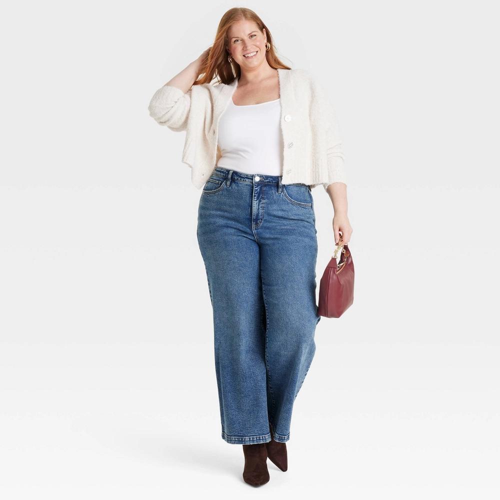 Womens Button-Front Knitted Cardigan - Ava & Viv Cream 3X Product Image