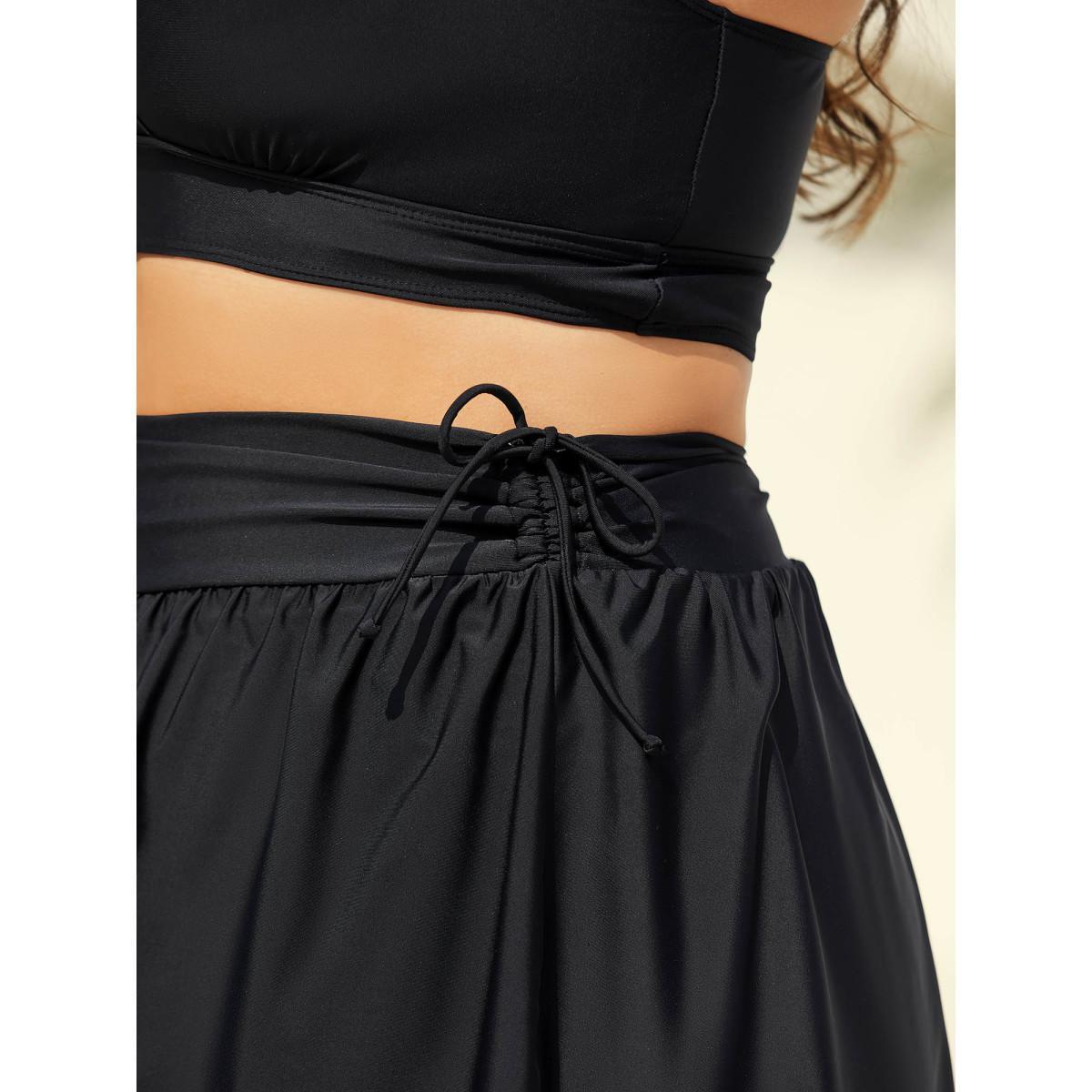 Plus Size Side Drawstring A-Line Mini Swim Skirt Women's Swimwear Black Beach Drawstring High stretch Bodycon Mid Rise Curve Swim Bottoms BloomChic 26/4X Product Image