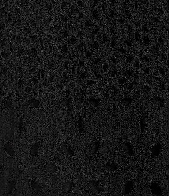 tyler boe Ingrid Eyelet Crew Neck Split V 3/4 Bell Sleeve Tiered Dress Product Image