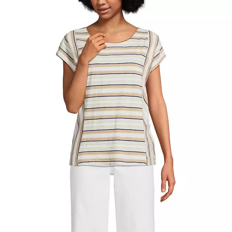 Women's Lands' End Slub Tee, Size: Small, Grey Team Stripe Product Image