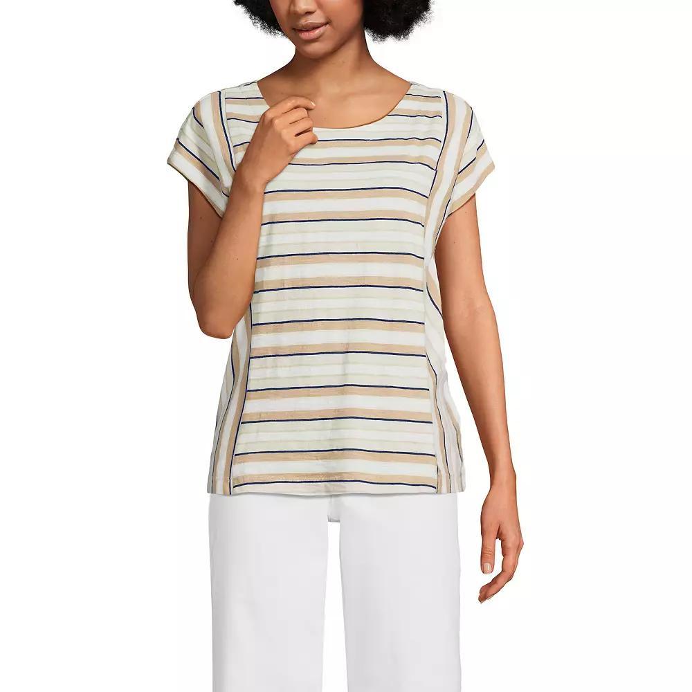 Women's Lands' End Slub Tee, Size: Small, Grey Team Stripe Product Image