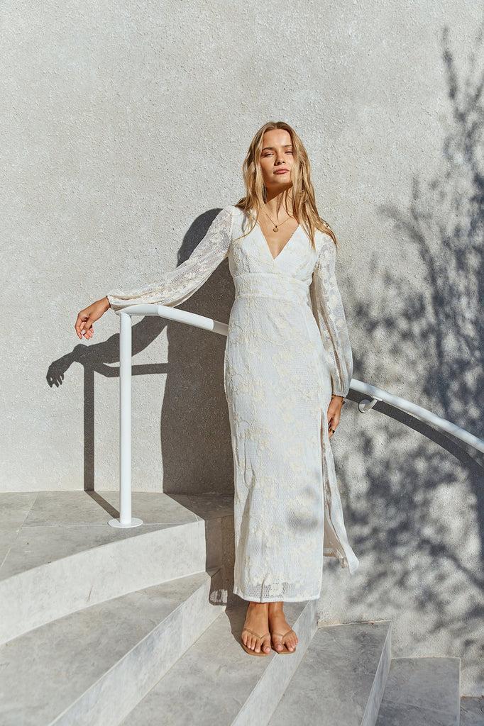 Layla Long-Sleeve Maxi Dress Cream Product Image