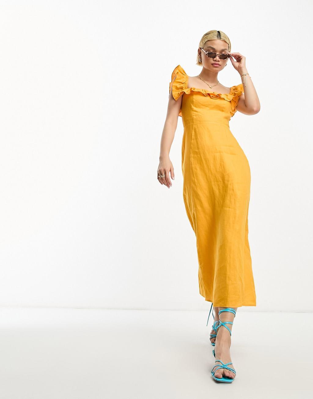 & Other Stories linen blend frill detail midaxi dress Product Image