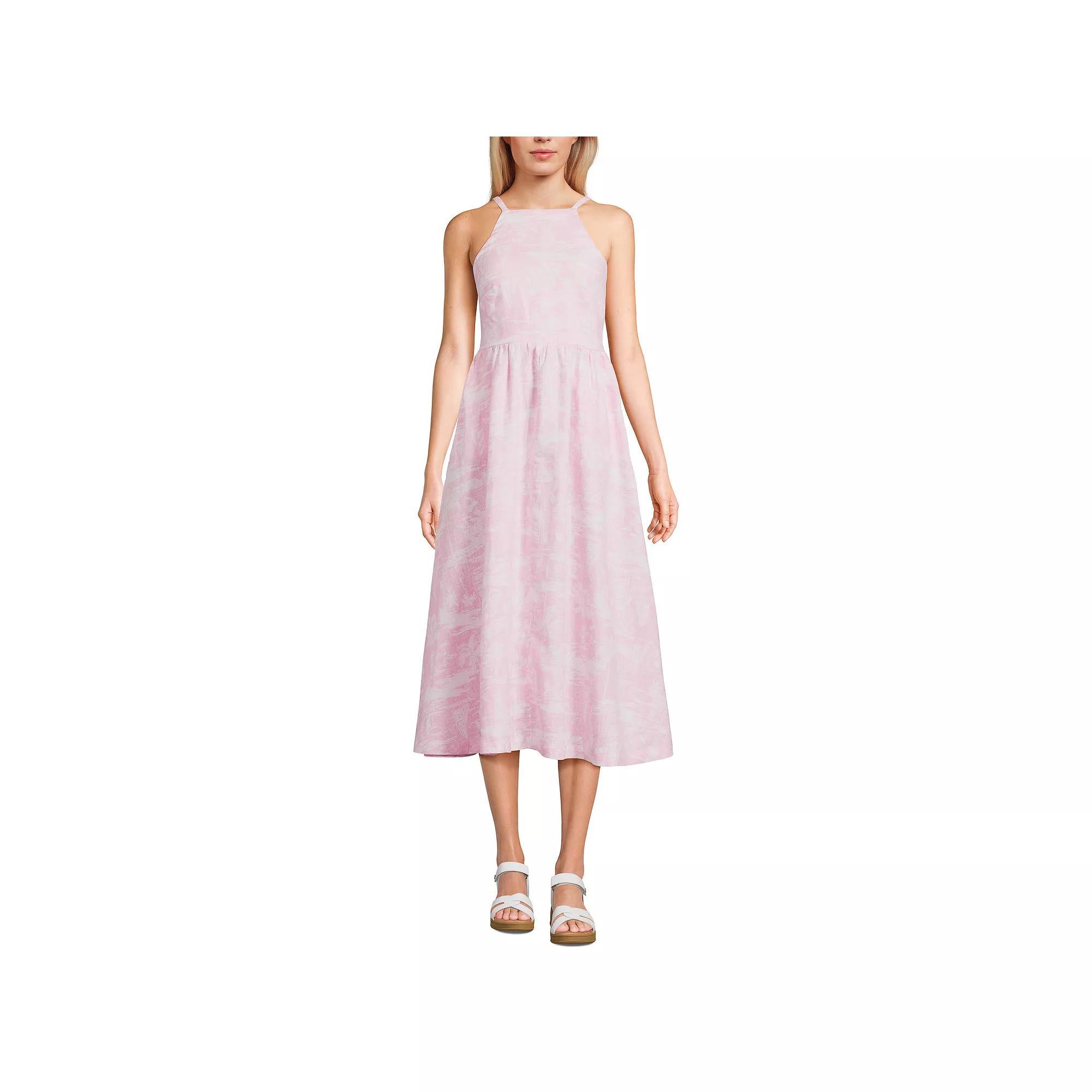 Women's Lands' End Linen Sleeveless Halter Midi Dress, Size: Medium, White Product Image