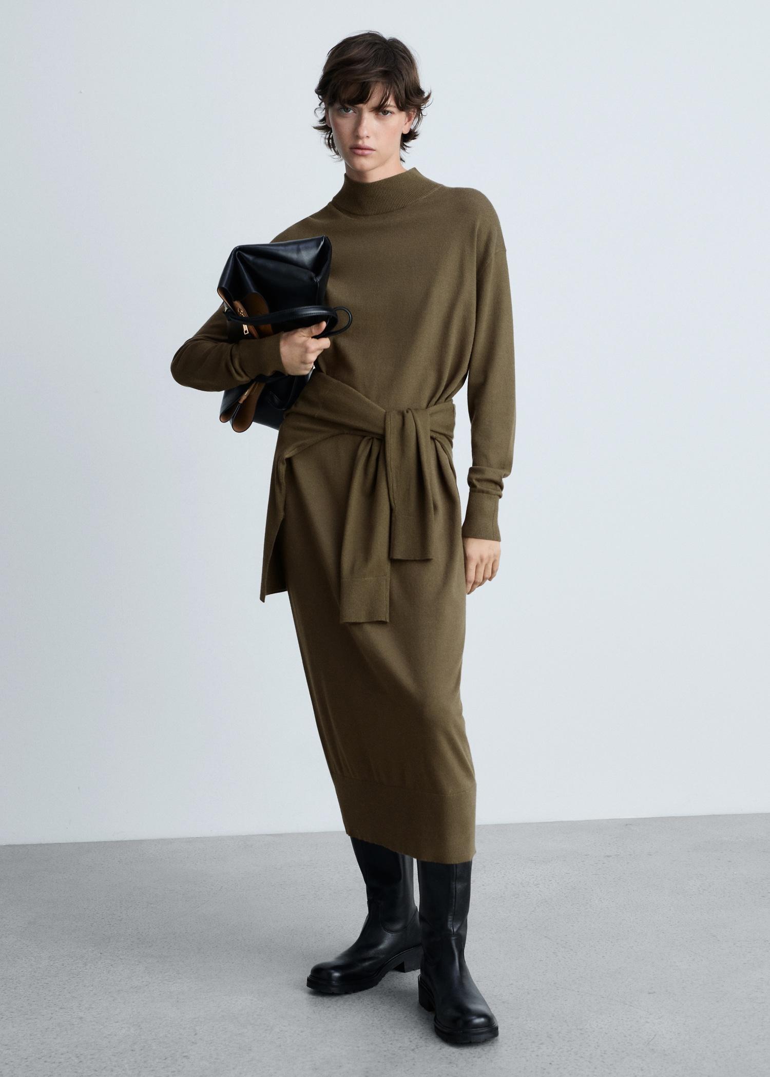 Perkins-neck knitted dress - Women | MANGO USA Product Image
