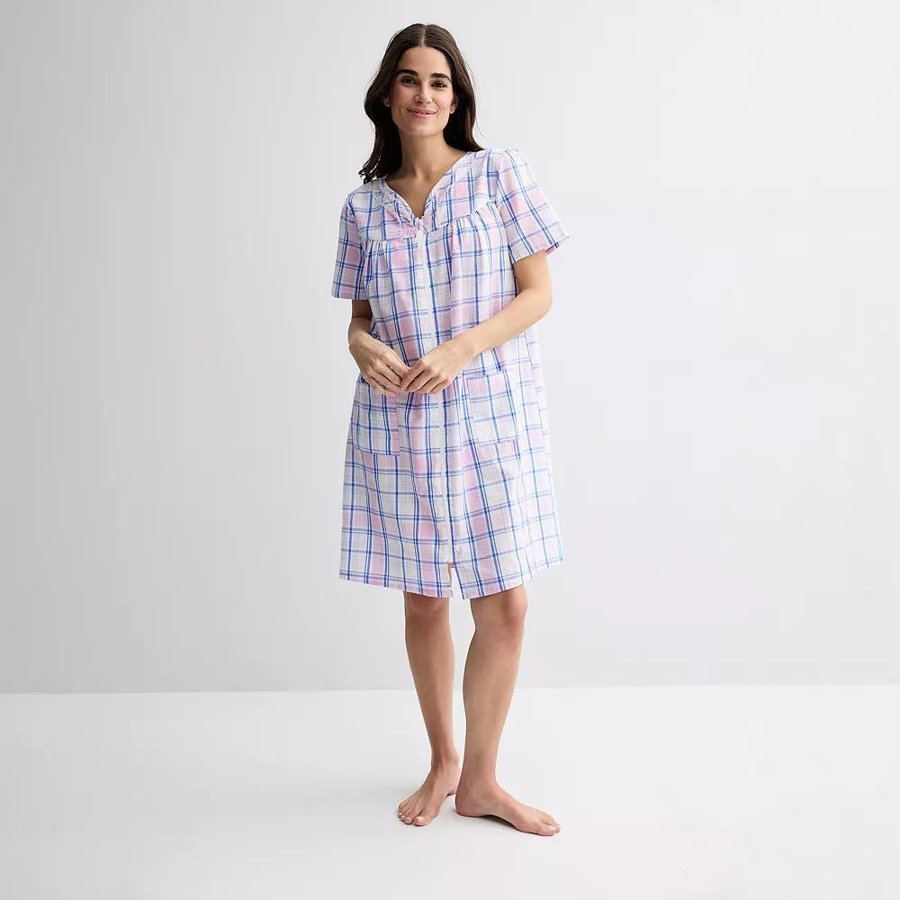 Petite Croft & Barrow® Woven Zip Sleep Robe, Women's, Size: XS Petite, Summer Plaid Pink Product Image