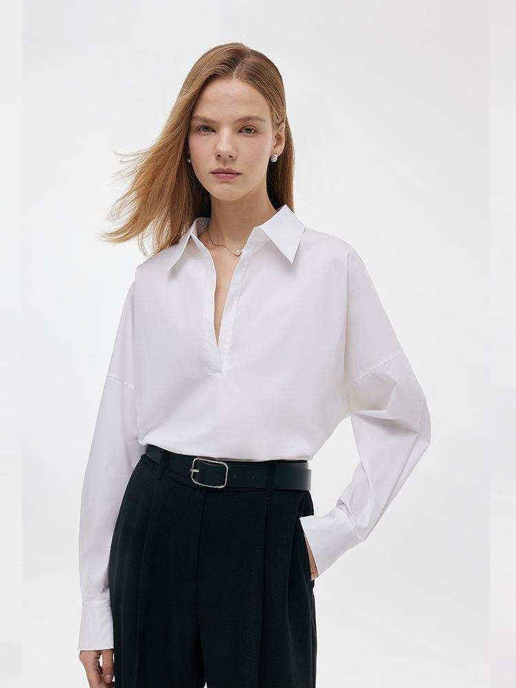 Lapel Oversized V-Neck Women Shirt Product Image