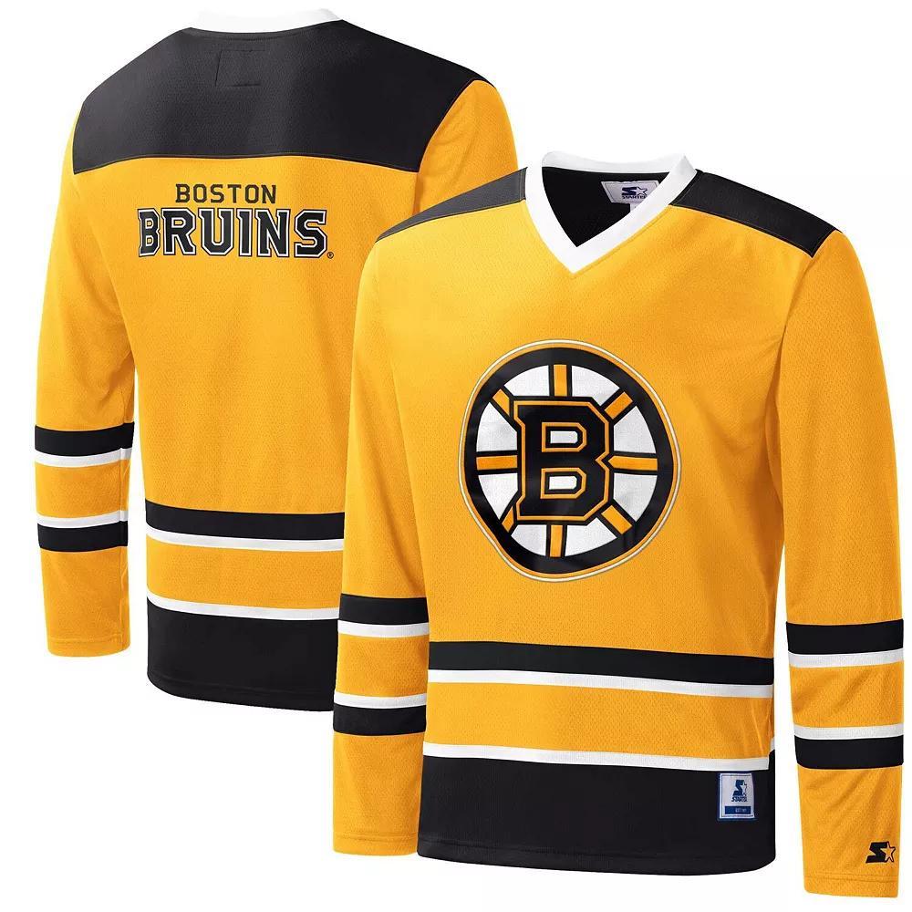 Men's Starter Gold/Black Boston Bruins Cross Check Jersey V-Neck Long Sleeve T-Shirt, Size: Large Product Image