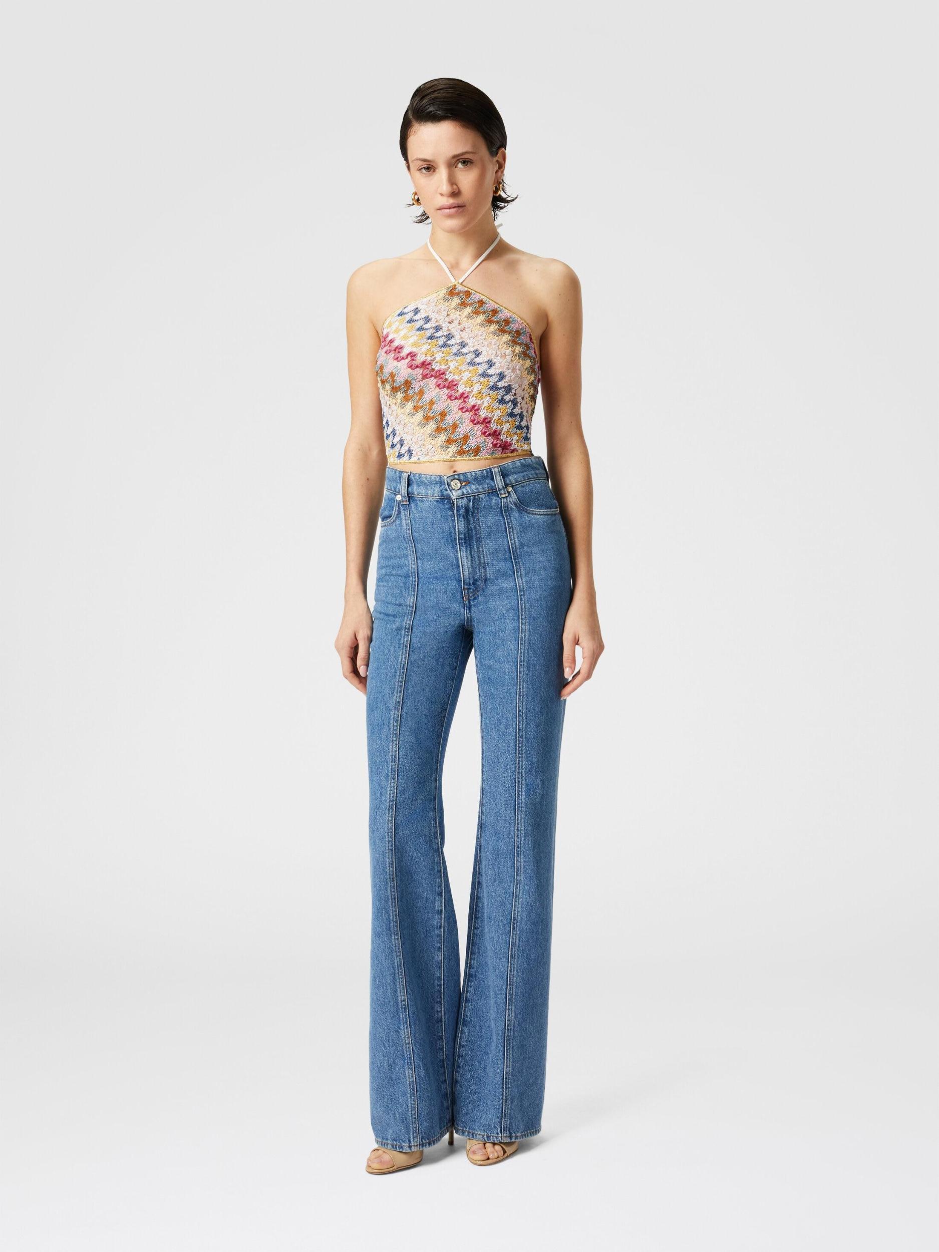 Lamé viscose lace top with halter neckline Product Image