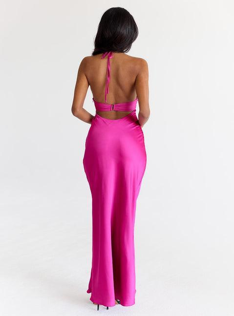Odyssa Halter Maxi Dress Magenta Product Image