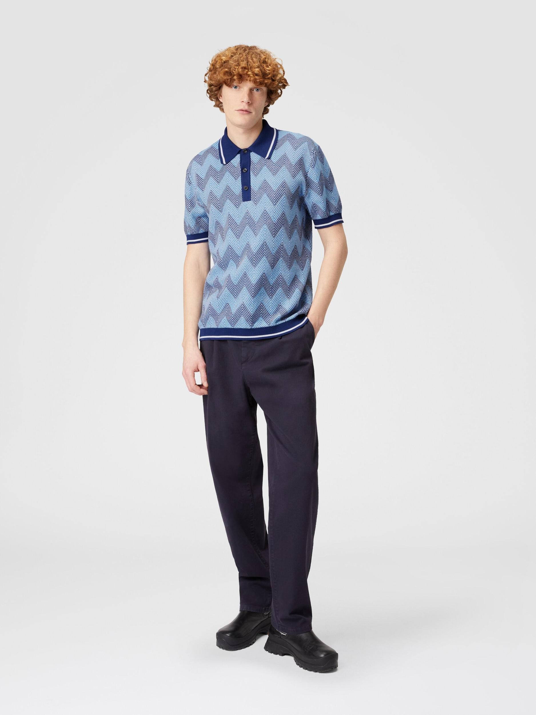 Short-sleeved polo shirt in zigzag cotton with contrasting trim Product Image