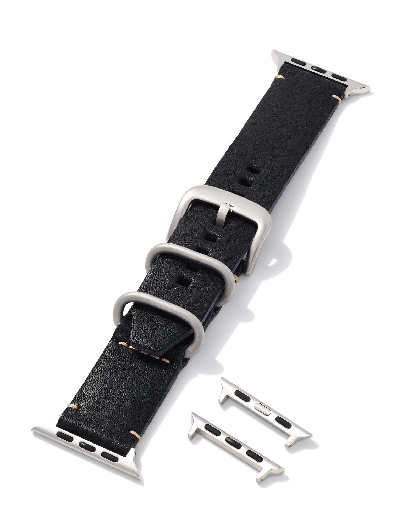 Grey Leather Watch Band in Black Product Image
