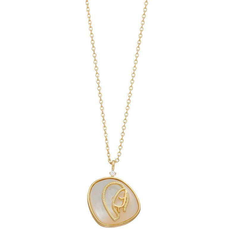 City Luxe Mother-of-Pearl & Cubic Zirconia Zodiac Pendant Necklace, Womens, Gold Tone Scorpio Product Image