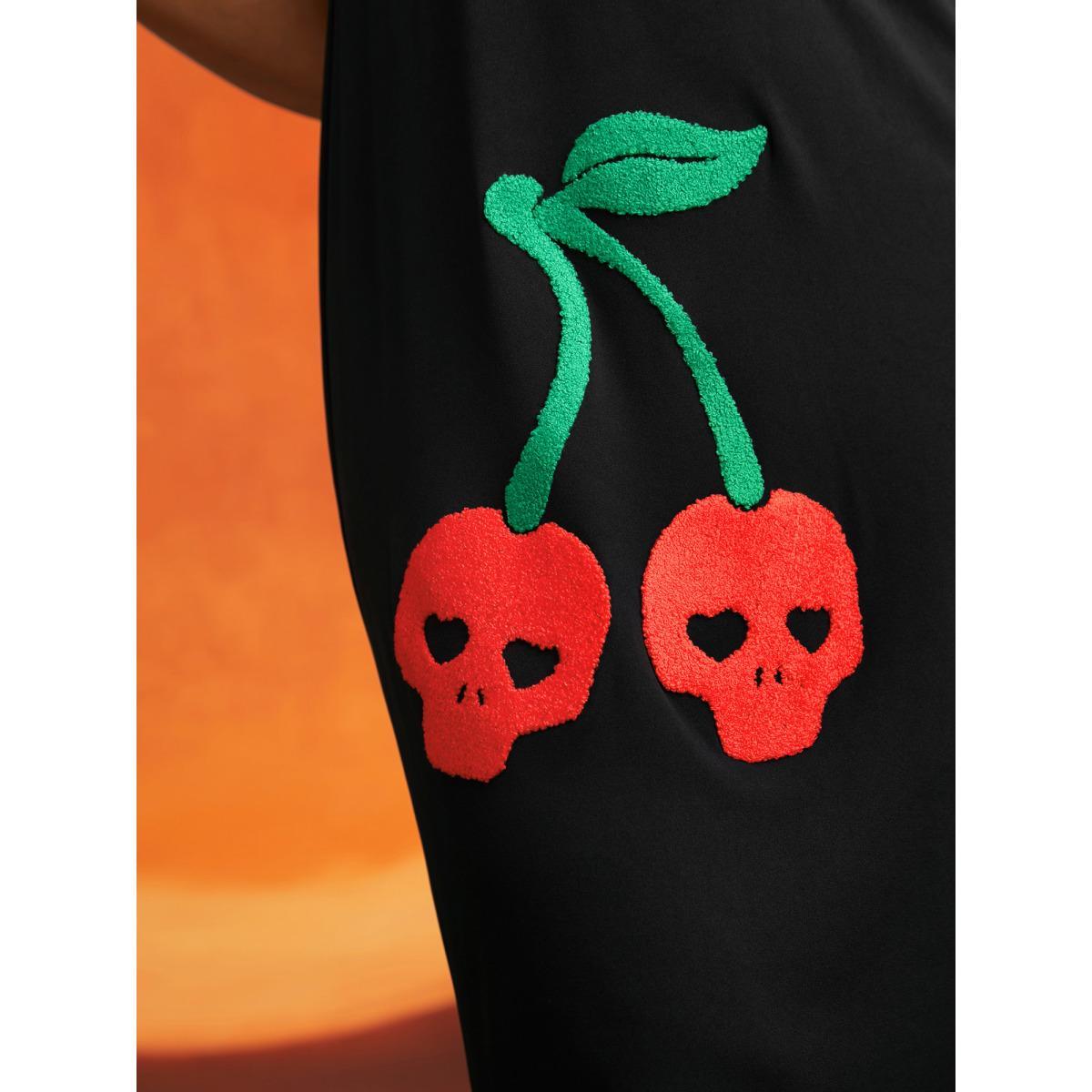 Plus Size Cherry Skull Back Adjustable Straps Midi Dress Black Women Cocktail Tie knot Party Curvy Bloomchic 28/5X Product Image