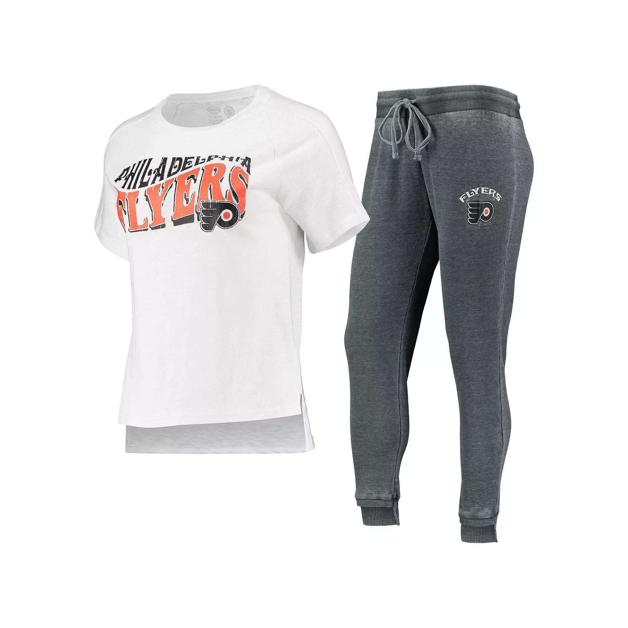 Women's Concepts Sport Charcoal/White Philadelphia Flyers Resurgence Slub Burnout Raglan T-Shirt & Joggers Sleep Set, Size: XL, Fly Charco Product Image