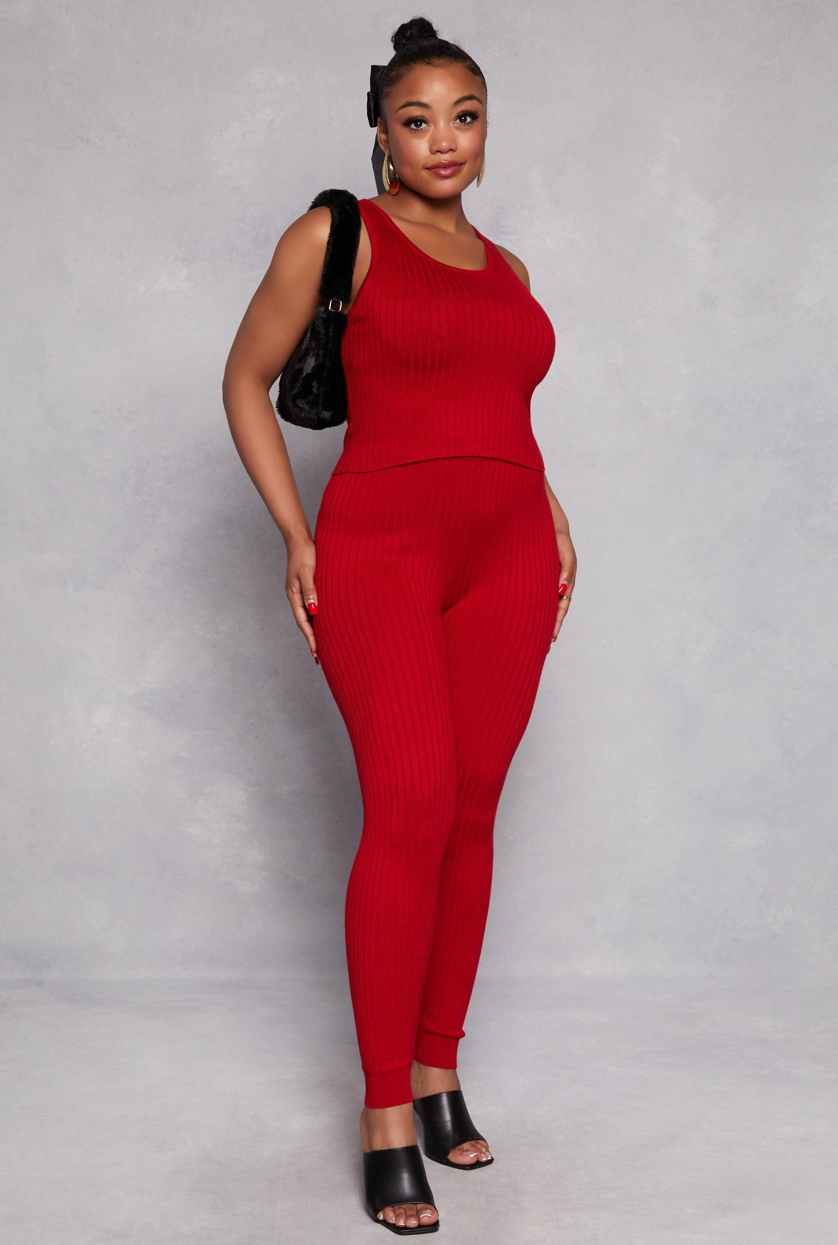 Womens Plus Size Daisy Ribbed Knit Leggings Product Image